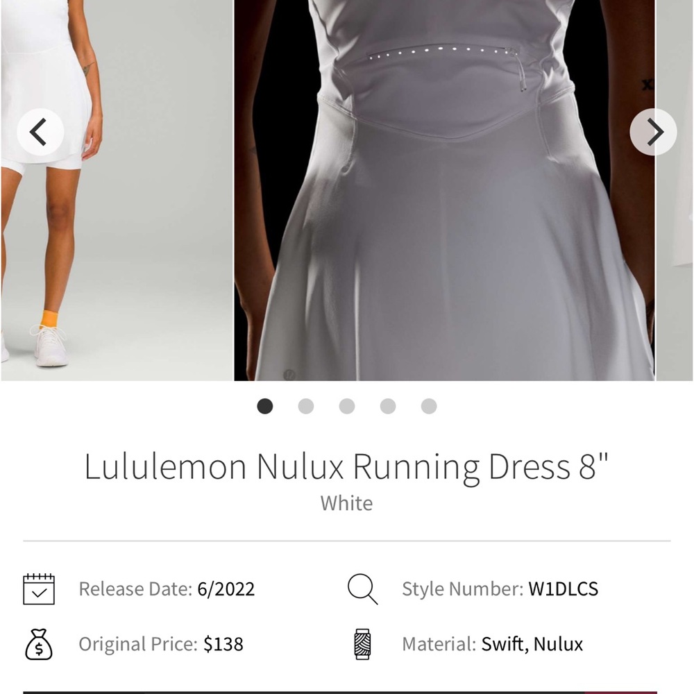 BNWT! Lululemon White Nulux Running Dress